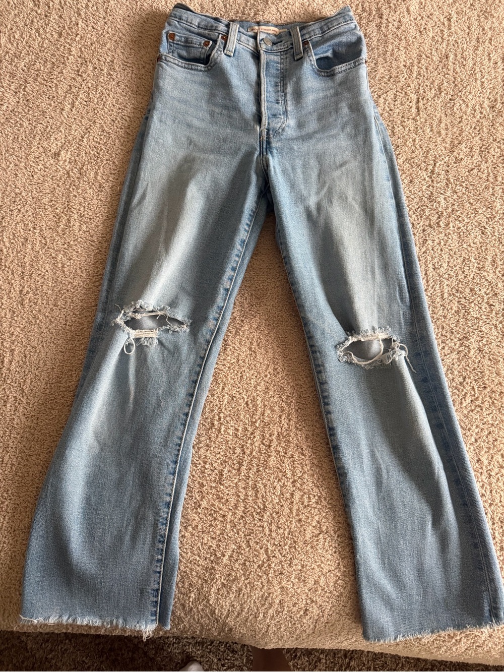 Levi's Ribcage Straight Ankle Jeans - High Rise Distressed Light Wash Size 24